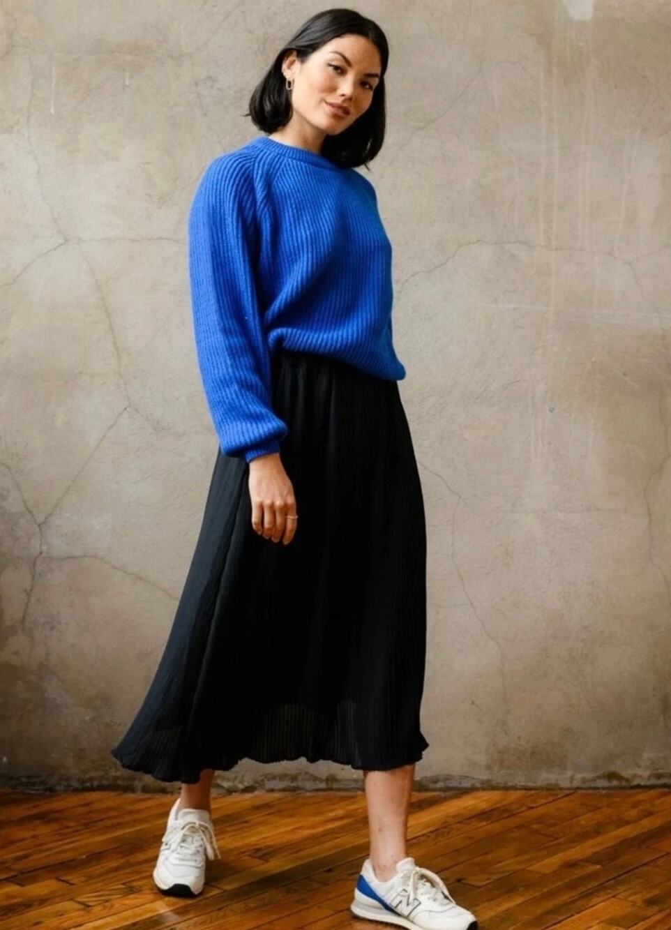 ABLE Bessie Pleated Midi Skirt Black Medium Elastic Waist Size Medium